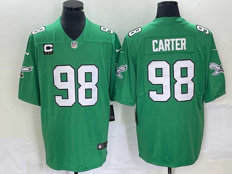 Men's Philadelphia Eagles #98 Jalen Carter Green C Patch 2023 Vapor Limited Throwback Jersey,We sell and wholesale Men's Philadelphia Eagles #98 Jalen Carter Green C Patch 2023 Vapor Limited Throwback Jersey on line form chian!